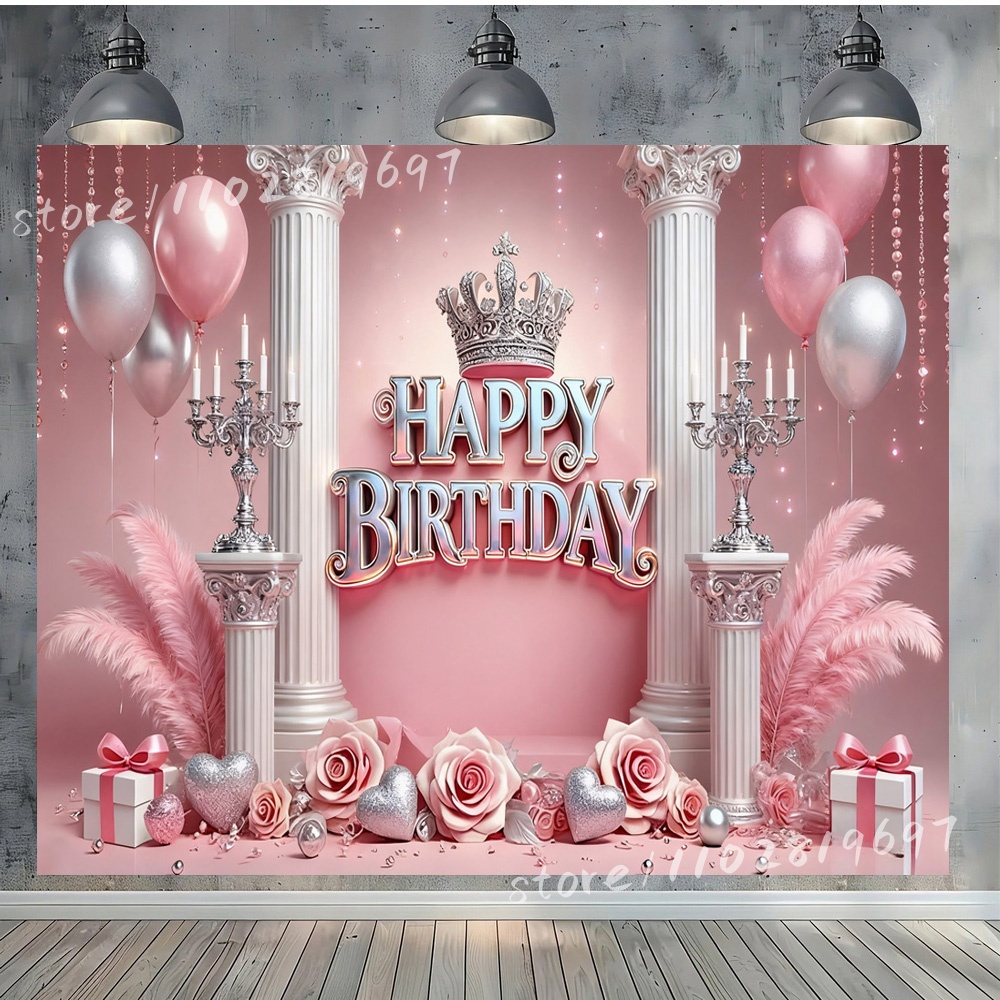 Photography Backdrop Muslin - Luxury Happy Birthday Backdrop Pink Gold