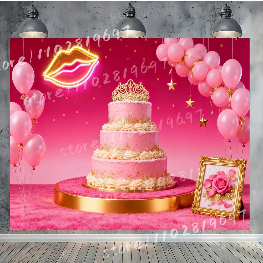 Crown Pink Disco Ball Birthday - Photography Backdrop Muslin 评论和价格