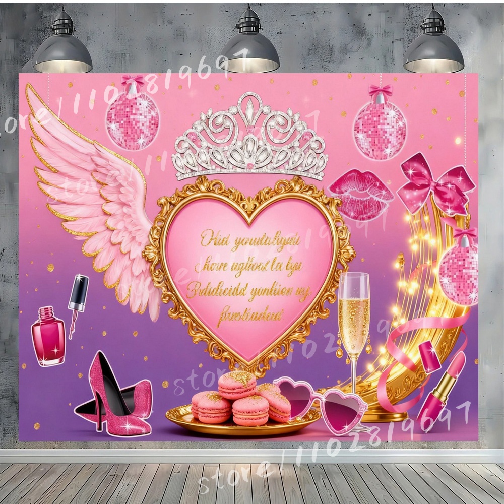Crown Pink Disco Ball Birthday - Photography Backdrop Muslin 评论和价格