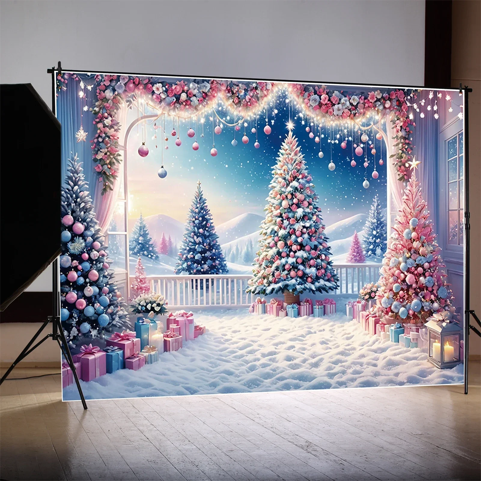 Christmas Tree Background Wint - Photography Backdrop Muslin 评论和价格