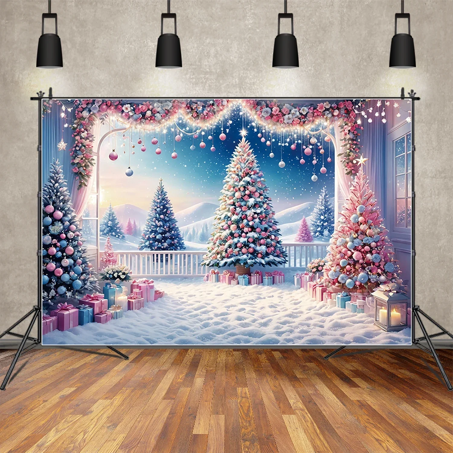 Christmas Tree Background Wint - Photography Backdrop Muslin 评论和价格